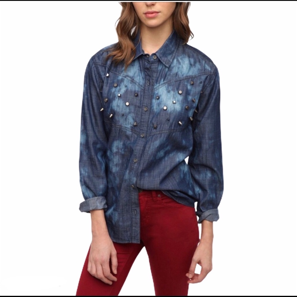 BDG acid wash chambray shirts with studs